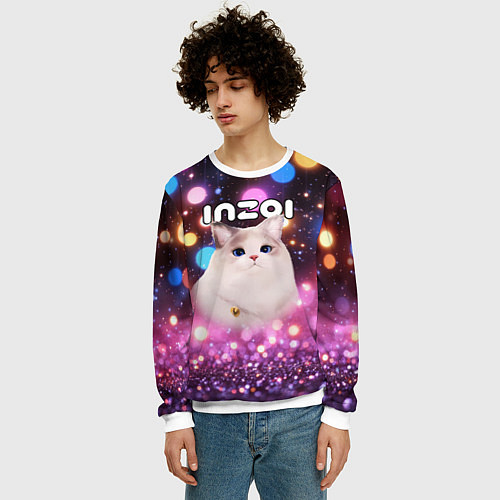 Мужской свитшот Inzoi кошечка и логотип / 3D-Белый – фото 3