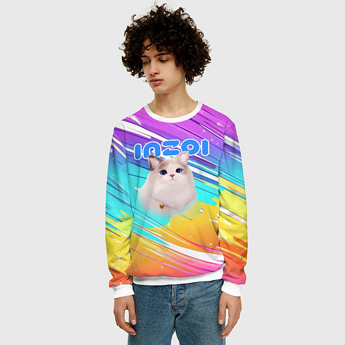 Мужской свитшот Inzoi кошечка на радужном фоне / 3D-Белый – фото 3