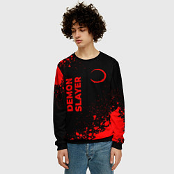 Свитшот мужской Demon Slayer - red gradient вертикально, цвет: 3D-черный — фото 2