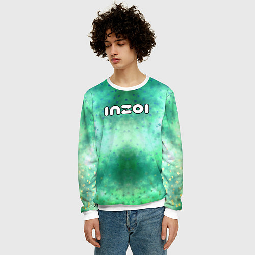 Мужской свитшот Inzoi белый логотип на зеленом фоне / 3D-Белый – фото 3