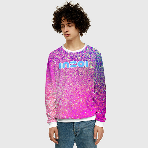 Мужской свитшот Inzoi лого и розовые блестки / 3D-Белый – фото 3