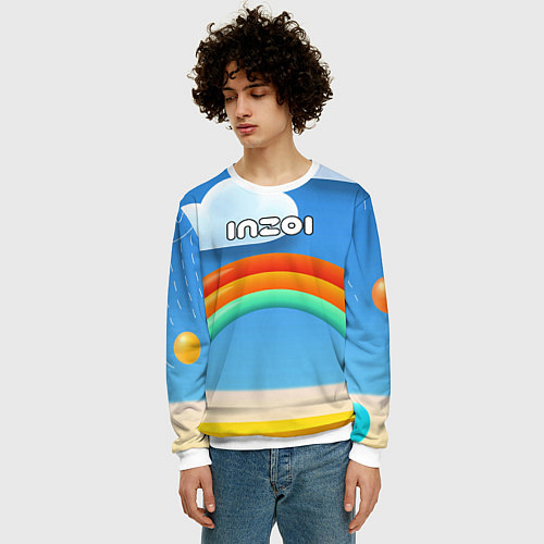 Мужской свитшот Inzoi объемная радуга и облака / 3D-Белый – фото 3