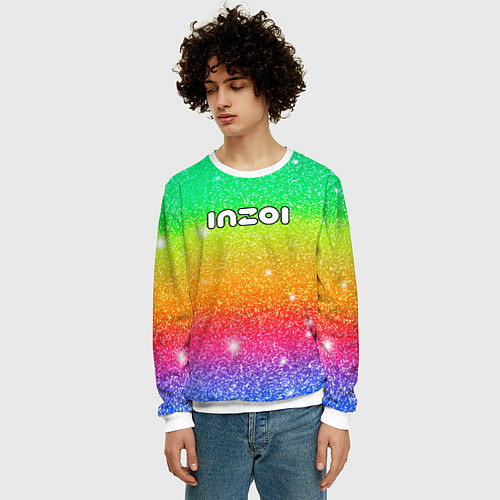 Мужской свитшот Inzoi блестящий радужный фон / 3D-Белый – фото 3