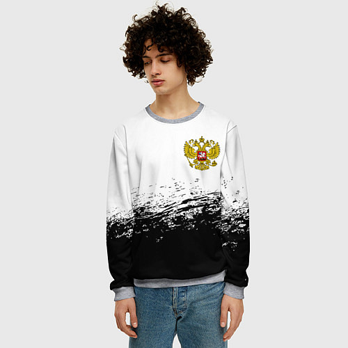 Мужской свитшот Россия черно белые краски / 3D-Меланж – фото 3