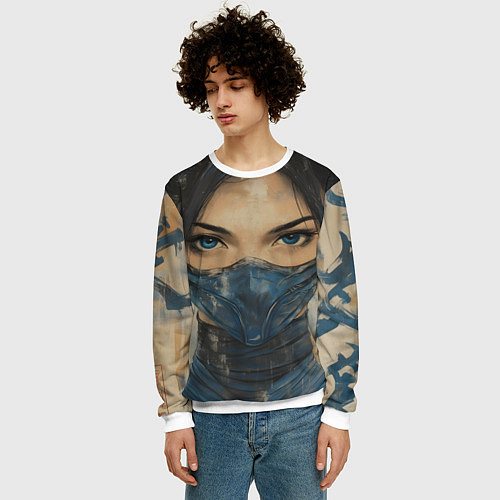 Мужской свитшот Портрет Китаны - Мортал комбат / 3D-Белый – фото 3