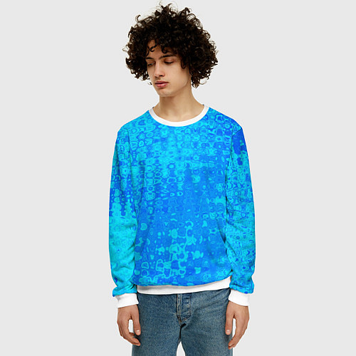 Мужской свитшот Голубой неоновый абстрактная текстура / 3D-Белый – фото 3