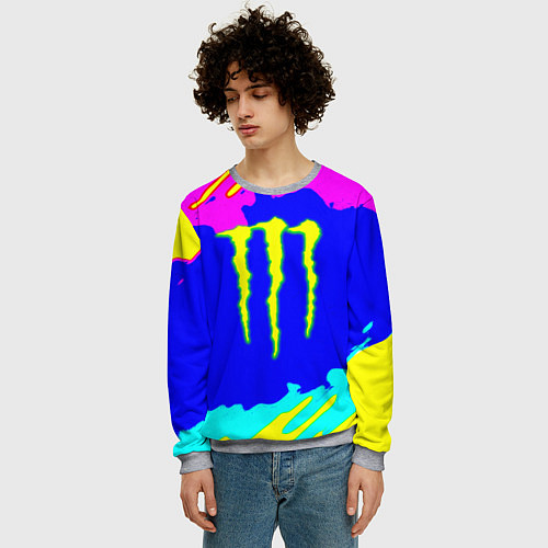 Мужской свитшот Monster energy краски цветные / 3D-Меланж – фото 3