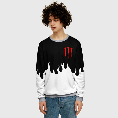 Мужской свитшот Monster energy red logo / 3D-Меланж – фото 3