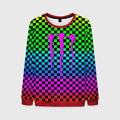 Мужской свитшот Monster energy неоновая клетка / 3D-Красный – фото 1
