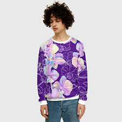 Свитшот мужской Японские акварельные орхидеи, цвет: 3D-белый — фото 2
