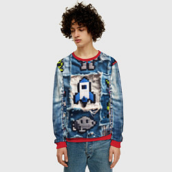Свитшот мужской Космический пиксельный корабль, цвет: 3D-красный — фото 2