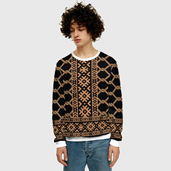 Свитшот мужской Золотые узоры на черном с канатами - вышиванка руб, цвет: 3D-белый — фото 2