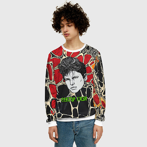 Мужской свитшот Сектор Газа рисованный портрет Юры Хоя / 3D-Белый – фото 3