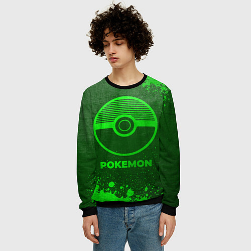 Мужской свитшот Pokemon - green gradient / 3D-Черный – фото 3
