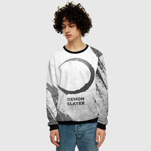 Мужской свитшот Demon Slayer - white gradient / 3D-Черный – фото 3