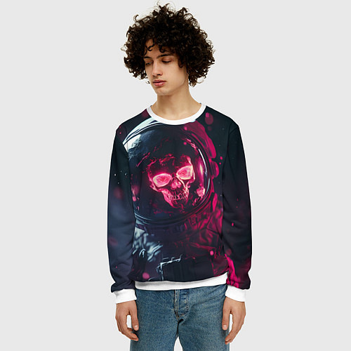 Мужской свитшот Красный череп в скафандре космонавта / 3D-Белый – фото 3