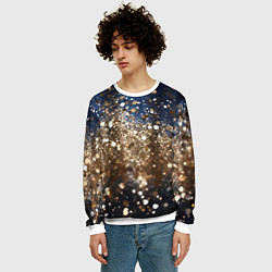Свитшот мужской Золотые блестки на черно-синем фоне, цвет: 3D-белый — фото 2