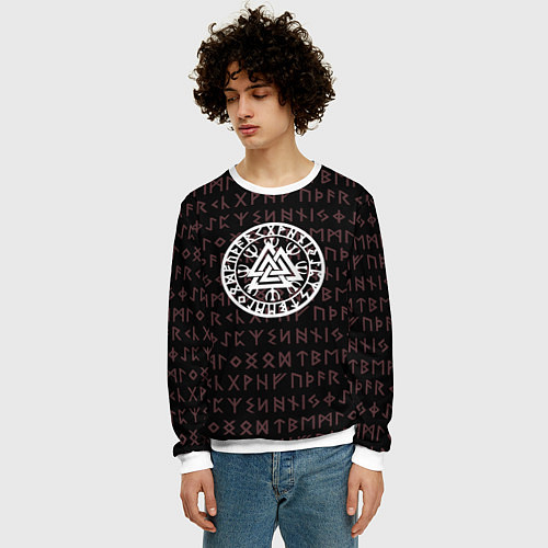 Мужской свитшот Древние символы руны и обереги Вегвизир / 3D-Белый – фото 3