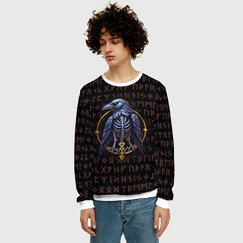 Мужской свитшот Ворон и руны / 3D-Белый – фото 3