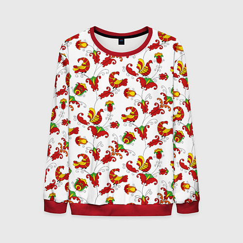 Мужской свитшот Русский народный орнамент в стиле росписей Северно / 3D-Красный – фото 1