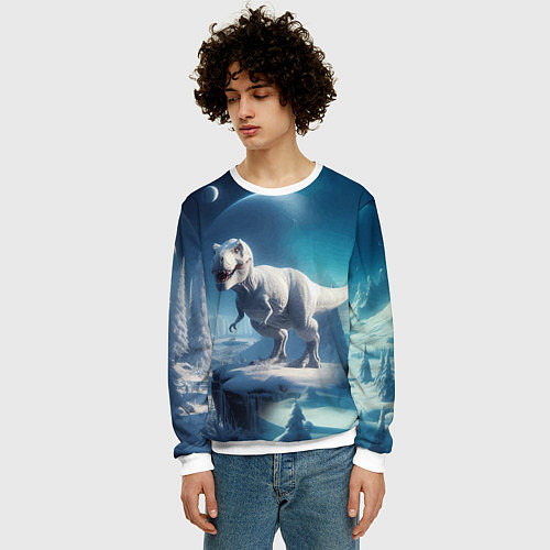 Мужской свитшот Снежный динозавр - история вымирания / 3D-Белый – фото 3