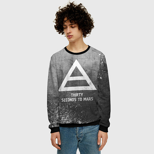 Мужской свитшот Thirty Seconds to Mars - grey gradient / 3D-Черный – фото 3