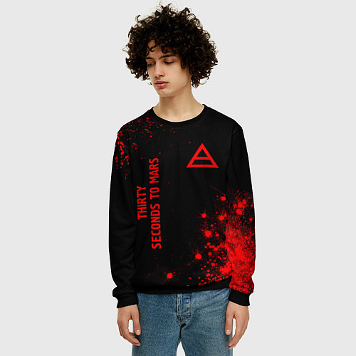 Мужской свитшот Thirty Seconds to Mars - red gradient вертикально / 3D-Черный – фото 3