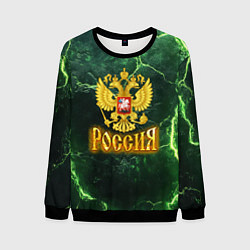 Свитшот мужской Россия огненный текст на зеленом, цвет: 3D-черный
