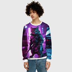 Свитшот мужской Котик с катаной, цвет: 3D-белый — фото 2