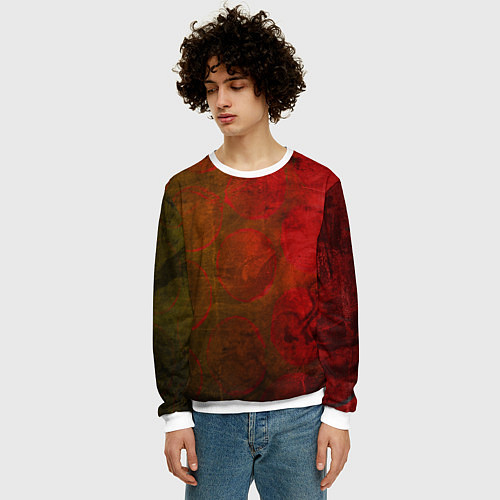 Мужской свитшот Абстракция - green circles in red / 3D-Белый – фото 3