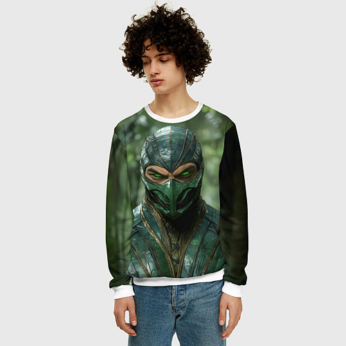 Мужской свитшот Рептилия с зелеными глазами / 3D-Белый – фото 3