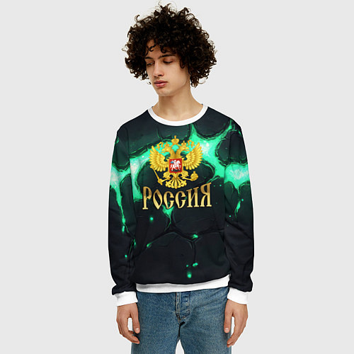 Мужской свитшот Россия надпись и герб / 3D-Белый – фото 3
