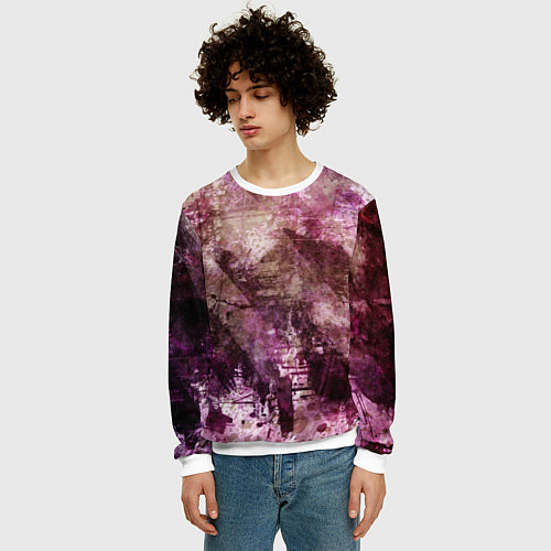Мужской свитшот Абстракция - dark trash atom with violet / 3D-Белый – фото 3