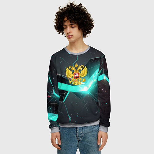 Мужской свитшот Неоновые плиты и золотой герб РФ / 3D-Меланж – фото 3