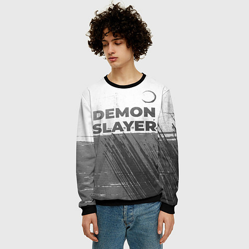 Мужской свитшот Demon Slayer - white gradient посередине / 3D-Черный – фото 3