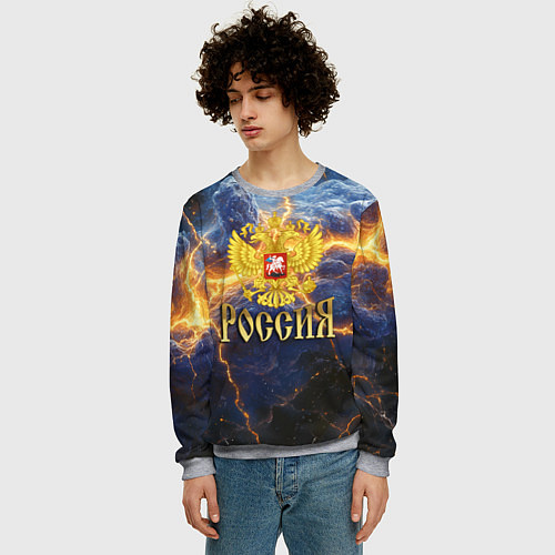 Мужской свитшот Эпичные молнии и герб России / 3D-Меланж – фото 3