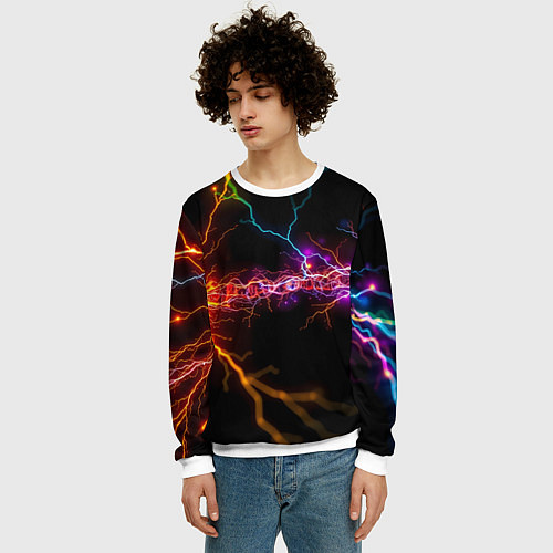Мужской свитшот Две неоновые вспышки / 3D-Белый – фото 3