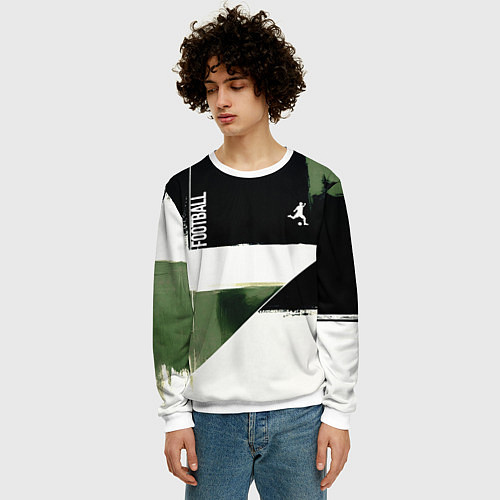 Мужской свитшот Футбол на фоне брызг красок / 3D-Белый – фото 3