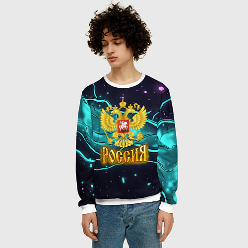 Мужской свитшот Россия - березовая абстракция / 3D-Белый – фото 3