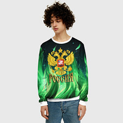 Свитшот мужской Россия на фоне зеленого огня, цвет: 3D-белый — фото 2