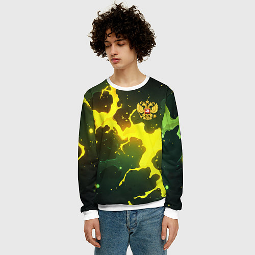 Мужской свитшот Герб России зеленый разлом / 3D-Белый – фото 3