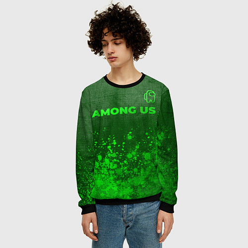 Мужской свитшот Among Us - green gradient посередине / 3D-Черный – фото 3