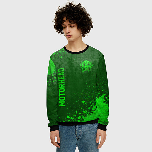 Мужской свитшот Motorhead - green gradient вертикально / 3D-Черный – фото 3