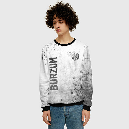 Мужской свитшот Burzum - white gradient вертикально / 3D-Черный – фото 3