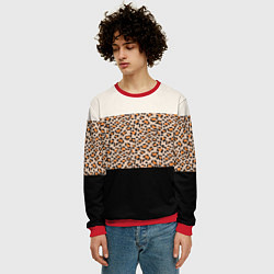 Свитшот мужской Леопардовый паттерн с черной и бежевой полосой, цвет: 3D-красный — фото 2