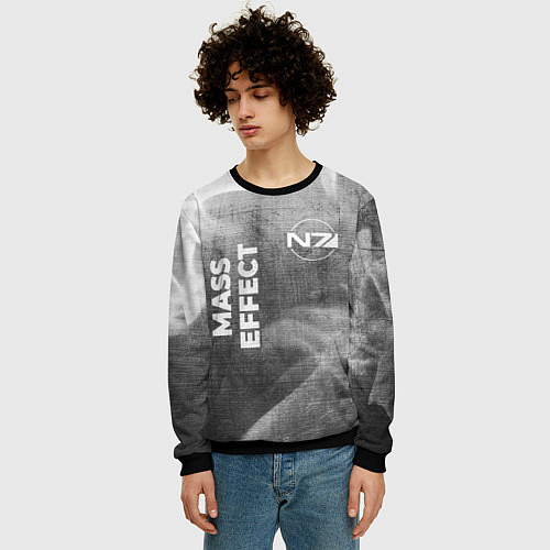 Мужской свитшот Mass Effect - grey gradient вертикально / 3D-Черный – фото 3