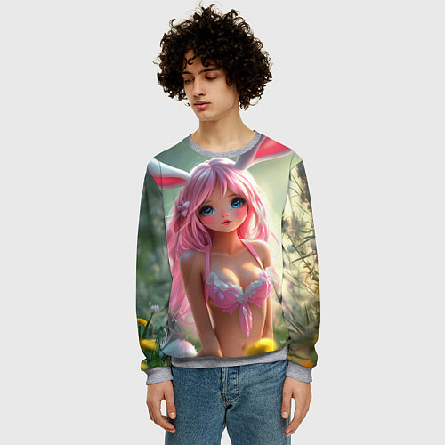 Мужской свитшот Девушка с ушками зайца / 3D-Меланж – фото 3