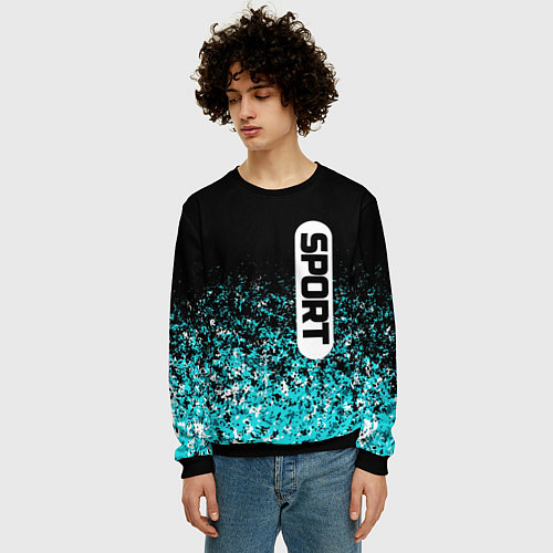 Мужской свитшот Sport чёрно-голубой пятнистый / 3D-Черный – фото 3