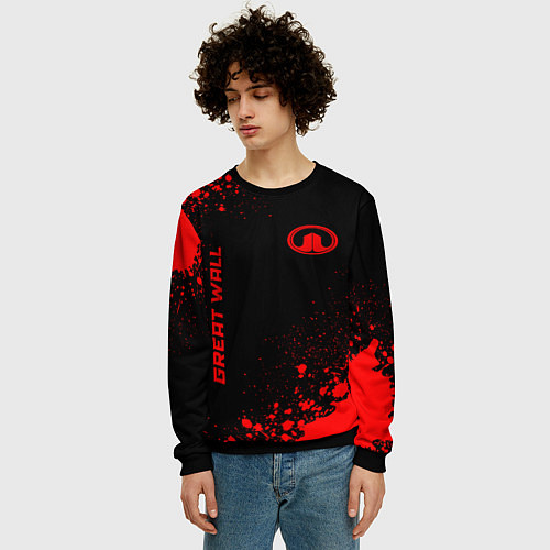 Мужской свитшот Great Wall - red gradient вертикально / 3D-Черный – фото 3