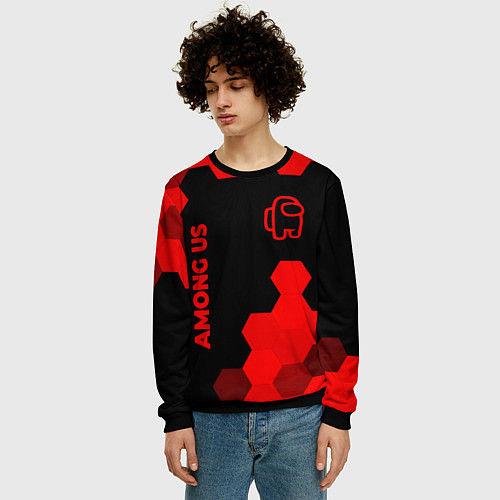 Мужской свитшот Among Us - red gradient вертикально / 3D-Черный – фото 3